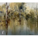 John Borrack (Born 1933) - 'Flooded Swamp, Yan Yean', watercolour, signed, signed and titled in