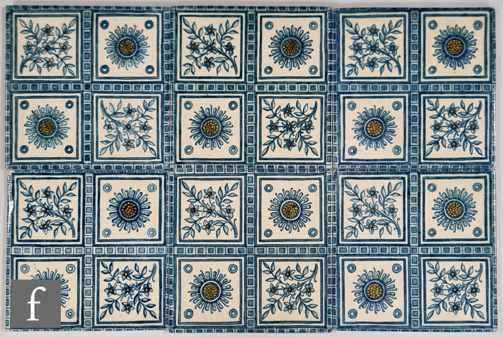 W & B Simpson - Six 6 inch dust pressed tiles decorated in the Arts and Crafts style with an