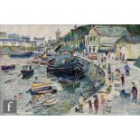 Fred Yates (1922-2008) - 'Happy Harbour' - Porthleven, oil on board, signed, titled on label