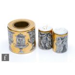 Fornasetti - A 1960s cruet set, comprising a salt and pepper printed with classical figures