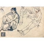 Albert Wainwright (1898-1943) - A sketch a seated nude male figure wearing a blue headscarf, with