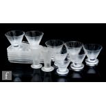 Vicke Lindstrand - Orrefors - A set of six Iced liqueur glasses, circa 1934, the conical bowl raised