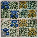William de Morgan - Merton Abbey - Four 6 inch tiles decorated in the Bedford Park Daisy pattern
