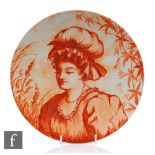 Unknown - A late 19th Century sepia tone charger hand painted with a lady wearing a bonnet and