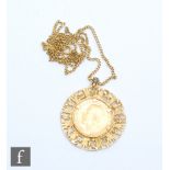 A George V sovereign, Sydney MM, in pieced pendant mount with chain, weight 13g.