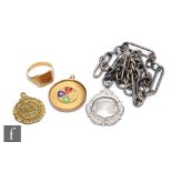 A small parcel lot of jewellery to include a 9ct fob and signet ring, total weight 14g, a silver