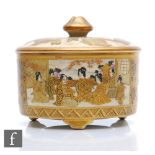 A Japanese Meiji Period Satsuma vase, signed Gyokusen, the lidded circular dish raised on