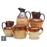 Five pieces of assorted 19th and early 20th Century salt glazed stoneware of varying form, each