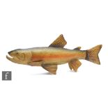 An early 20th Century painted metal model of salmon with pierced dorsal fin, possibly to be used for