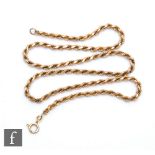 A modern 9ct hallmarked solid link rope twist chain, weight 19g, length 48cm, terminating in bolt