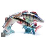 Three mid 20th Century Jema of Holland models of fish comprising a zander, height 20cm, length 38cm,