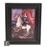 A 19th Century Battersea enamel plaque depicting Charles I on horseback after a painting by Van