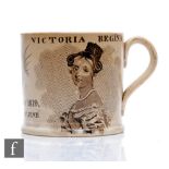 A small early 19th Century commemorative cup celebrating the coronation of Queen Victoria, decorated