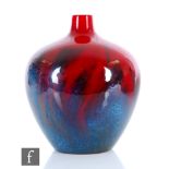 A large Royal Doulton Flambe Veined shape 1616 vase, of spherical form with a squat collar neck, the