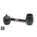 An early 20th Century ebonised banded smoker's pipe with detachable bowl concealing a bone ink pen