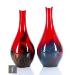 Two Royal Doulton Flambe Veined shape 1612 bottle vases, both decorated with tonal and streaked