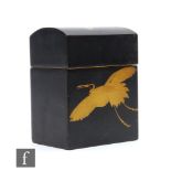 An early 20th Century Japanese lacquered domed two divisioned player card case painted with cranes