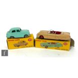 Two Dinky Toys diecast model cars, 160 Austin A30 Saloon in turquoise and 132 Packard Convertible in