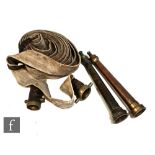 Two copper and brass mounted fire hose nozzles, one stamped Merryweather & Sons, length 55cm,