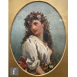 MANNER OF THOMAS KENT PELHAM - The Flower Girl, oil on canvas, framed in oval slip, 18cm x 14cm,