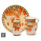 Three pieces of 1930s Charlotte Rhead for Crown Ducal, each decorated in the Golden Leaves pattern