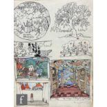 ALBERT WAINWRIGHT (1898-1943) - Four double sided sketch book pages depicting set designs and