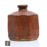 A Leach Pottery octagonal slab built vase by William (Bill) Marshall, of shouldered form, with