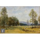 JOHN FULLWOOD, RBSA (1854-1931) - A shepherd with flock in a sunlit landscape, watercolour,