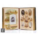 A Victorian gilt and tooled bound leather bound photograph album with vignette style illustrations