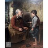 ENGLISH SCHOOL (LATE 19TH CENTURY) - A boy with his grandfather in a cottage interior, oil on
