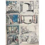 ALBERT WAINWRIGHT (1898-1943) - Four double sided sketch book pages depicting set designs for