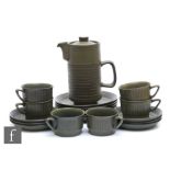 A set of six Stavangerflint coffee cups, saucers and side plates designed by Kare Berven Fjeldsaa in