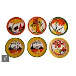 Six Wedgwood Clarice Cliff Bradford Exchange wall plates decorated in the two Tulip, Summerhouse,