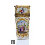 A 19th Century enamel necessaire, probably continental, decorated with hand painted cartouche