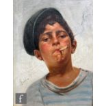 AFTER ARTURO PETROCELLI - Portrait of a boy smoking a cigarette, oil on canvas, signed 'Rolli',