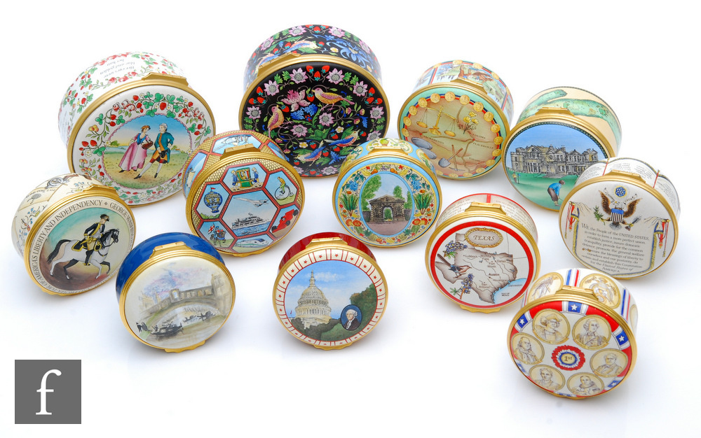 Twelve Halcyon Days Enamel pill or trinket boxes of varying size to ...