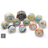 Twelve Halcyon Days Enamel pill or trinket boxes of varying size to include two larger examples