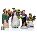Four Royal Doulton figurines comprising The Balloon Seller HN583, damaged, Balloon Girl HN2818,