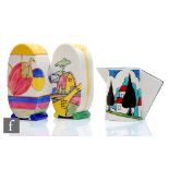 Three pieces of boxed Wedgwood Clarice Cliff comprising a conical jug in the May Avenue pattern