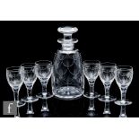 A 1930s Stuart & Sons clear cut crystal decanter of tapered barrel form with collar neck and