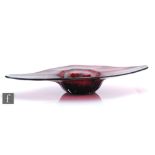 A 20th Century large Italian glass table centre bowl, of ribbed tapered form with large wide rim,