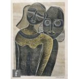LUCKY MADIO SIBIYA (SOUTH AFRICAN, 1942-1999) - Abstract figures, woodcut, signed in pencil and