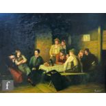 GERMAN SCHOOL (LATE 20TH CENTURY) - Figures sitting around a tavern table, oil on board, signed