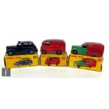 Three Dinky Toys diecast models, 470 Austin Shell/BP Delivery Van in two-tone green and red, lacking