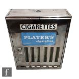 A Players illuminated cigarette wall mounted dispensing machine, chrome case with thirty pence