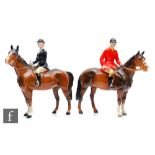 Two Beswick Hunting figures comprising Huntsman (Standing) model 1501 and Huntswoman (Rider and