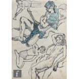 ALBERT WAINWRIGHT (1898-1943) - A sketch depicting studies of a reclining male figure wearing a blue