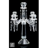 A later 20th Century clear crystal table centre candelabra by Villeroy & Bosch, the faceted base and