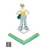 A boxed Wedgwood Clarice Cliff hand painted Lido Lady in green, from 1931, printed marks, height