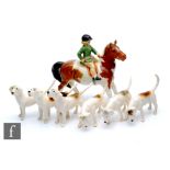 A Beswick Girl on Pony, model 1499 on a skewbald horse, unmarked, together with six Beswick
